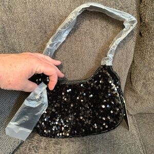 Nicole Miller Black Sequined Shoulder Bag Purse NWT 🌴